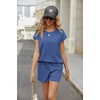 image:imageEkouaer Two Piece Sets for Women Summer Lounge Short Sets with Pocket  Soft Womens Lounge Set Crew Neck Cap Sleeve Drawstring Vacation Outfits 2 Piece Matching Sets Women ClothingDusty Blue