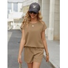 image:imageEkouaer Two Piece Sets for Women Summer Lounge Short Sets with Pocket  Soft Womens Lounge Set Crew Neck Cap Sleeve Drawstring Vacation Outfits 2 Piece Matching Sets Women ClothingCamel