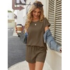 image:imageEkouaer Two Piece Sets for Women Summer Lounge Short Sets with Pocket  Soft Womens Lounge Set Crew Neck Cap Sleeve Drawstring Vacation Outfits 2 Piece Matching Sets Women ClothingBrown