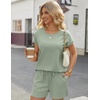 image:imageEkouaer Two Piece Sets for Women Summer Lounge Short Sets with Pocket  Soft Womens Lounge Set Crew Neck Cap Sleeve Drawstring Vacation Outfits 2 Piece Matching Sets Women ClothingAqua Green
