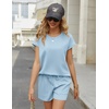 image:imageEkouaer Two Piece Sets for Women Summer Lounge Short Sets with Pocket  Soft Womens Lounge Set Crew Neck Cap Sleeve Drawstring Vacation Outfits 2 Piece Matching Sets Women ClothingLight Blue