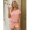 image:imageEkouaer Two Piece Sets for Women Summer Lounge Short Sets with Pocket  Soft Womens Lounge Set Crew Neck Cap Sleeve Drawstring Vacation Outfits 2 Piece Matching Sets Women ClothingCoral Pink