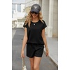 image:imageEkouaer Two Piece Sets for Women Summer Lounge Short Sets with Pocket  Soft Womens Lounge Set Crew Neck Cap Sleeve Drawstring Vacation Outfits 2 Piece Matching Sets Women ClothingBlack