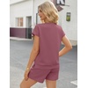 image:imageEkouaer Two Piece Sets for Women Summer Lounge Short Sets with Pocket  Soft Womens Lounge Set Crew Neck Cap Sleeve Drawstring Vacation Outfits 2 Piece Matching Sets Women ClothingDark Pink