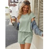 image:imageEkouaer Two Piece Sets for Women Summer Lounge Short Sets with Pocket  Soft Womens Lounge Set Crew Neck Cap Sleeve Drawstring Vacation Outfits 2 Piece Matching Sets Women ClothingAqua Green