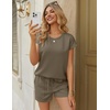 image:imageEkouaer Two Piece Sets for Women Summer Lounge Short Sets with Pocket  Soft Womens Lounge Set Crew Neck Cap Sleeve Drawstring Vacation Outfits 2 Piece Matching Sets Women ClothingCoffee
