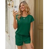 image:imageEkouaer Two Piece Sets for Women Summer Lounge Short Sets with Pocket  Soft Womens Lounge Set Crew Neck Cap Sleeve Drawstring Vacation Outfits 2 Piece Matching Sets Women ClothingDark Green