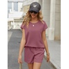image:imageEkouaer Two Piece Sets for Women Summer Lounge Short Sets with Pocket  Soft Womens Lounge Set Crew Neck Cap Sleeve Drawstring Vacation Outfits 2 Piece Matching Sets Women ClothingDark Pink