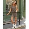 image:imageEkouaer Two Piece Sets for Women Summer Lounge Short Sets with Pocket  Soft Womens Lounge Set Crew Neck Cap Sleeve Drawstring Vacation Outfits 2 Piece Matching Sets Women ClothingCoffee