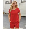 image:imageEkouaer Two Piece Sets for Women Summer Lounge Short Sets with Pocket  Soft Womens Lounge Set Crew Neck Cap Sleeve Drawstring Vacation Outfits 2 Piece Matching Sets Women ClothingRed