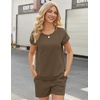 image:imageEkouaer Two Piece Sets for Women Summer Lounge Short Sets with Pocket  Soft Womens Lounge Set Crew Neck Cap Sleeve Drawstring Vacation Outfits 2 Piece Matching Sets Women ClothingBrown