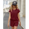 image:imageEkouaer Two Piece Sets for Women Summer Lounge Short Sets with Pocket  Soft Womens Lounge Set Crew Neck Cap Sleeve Drawstring Vacation Outfits 2 Piece Matching Sets Women ClothingWine Red