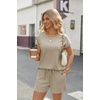 image:imageEkouaer Two Piece Sets for Women Summer Lounge Short Sets with Pocket  Soft Womens Lounge Set Crew Neck Cap Sleeve Drawstring Vacation Outfits 2 Piece Matching Sets Women ClothingKhaki