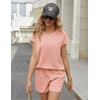 image:imageEkouaer Two Piece Sets for Women Summer Lounge Short Sets with Pocket  Soft Womens Lounge Set Crew Neck Cap Sleeve Drawstring Vacation Outfits 2 Piece Matching Sets Women ClothingCoral Pink