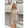 image:imageEkouaer Two Piece Sets for Women Summer Lounge Short Sets with Pocket  Soft Womens Lounge Set Crew Neck Cap Sleeve Drawstring Vacation Outfits 2 Piece Matching Sets Women ClothingKhaki