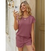 image:imageEkouaer Two Piece Sets for Women Summer Lounge Short Sets with Pocket  Soft Womens Lounge Set Crew Neck Cap Sleeve Drawstring Vacation Outfits 2 Piece Matching Sets Women ClothingDark Pink