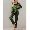 image:imageEkouaer Womens Classic Button Down Long Satin Silk Pajama Set  Soft Satin Pajamas MixMatch Daily Look Chest PocketElastic Waist Gift For LadiesArmy Green