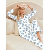 image:imageEkouaer Womens Classic Button Down Long Satin Silk Pajama Set  Soft Satin Pajamas MixMatch Daily Look Chest PocketElastic Waist Gift For LadiesBlue Floral Print