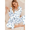 image:imageEkouaer Womens Classic Button Down Long Satin Silk Pajama Set  Soft Satin Pajamas MixMatch Daily Look Chest PocketElastic Waist Gift For LadiesBlue Floral Print