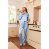 image:imageEkouaer Womens Classic Button Down Long Satin Silk Pajama Set  Soft Satin Pajamas MixMatch Daily Look Chest PocketElastic Waist Gift For LadiesBlue Floral