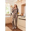 image:imageEkouaer Womens Classic Button Down Long Satin Silk Pajama Set  Soft Satin Pajamas MixMatch Daily Look Chest PocketElastic Waist Gift For LadiesBrown Leopard