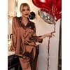 image:imageEkouaer Womens Classic Button Down Long Satin Silk Pajama Set  Soft Satin Pajamas MixMatch Daily Look Chest PocketElastic Waist Gift For LadiesDeep Brown