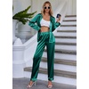 image:imageEkouaer Womens Classic Button Down Long Satin Silk Pajama Set  Soft Satin Pajamas MixMatch Daily Look Chest PocketElastic Waist Gift For LadiesDeep Green