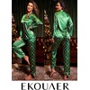 image:imageEkouaer Womens Classic Button Down Long Satin Silk Pajama Set  Soft Satin Pajamas MixMatch Daily Look Chest PocketElastic Waist Gift For LadiesGreen Christmas