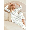 image:imageEkouaer Womens Classic Button Down Long Satin Silk Pajama Set  Soft Satin Pajamas MixMatch Daily Look Chest PocketElastic Waist Gift For LadiesGreen Leaf Print