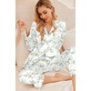 image:imageEkouaer Womens Classic Button Down Long Satin Silk Pajama Set  Soft Satin Pajamas MixMatch Daily Look Chest PocketElastic Waist Gift For LadiesGreen Leaf Print