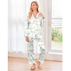 image:imageEkouaer Womens Classic Button Down Long Satin Silk Pajama Set  Soft Satin Pajamas MixMatch Daily Look Chest PocketElastic Waist Gift For LadiesGreen Leaf Print