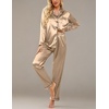 image:imageEkouaer Womens Classic Button Down Long Satin Silk Pajama Set  Soft Satin Pajamas MixMatch Daily Look Chest PocketElastic Waist Gift For LadiesKhaki