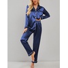 image:imageEkouaer Womens Classic Button Down Long Satin Silk Pajama Set  Soft Satin Pajamas MixMatch Daily Look Chest PocketElastic Waist Gift For LadiesNavy Blue