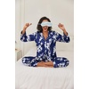 image:imageEkouaer Womens Classic Button Down Long Satin Silk Pajama Set  Soft Satin Pajamas MixMatch Daily Look Chest PocketElastic Waist Gift For LadiesNavy Floral