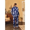 image:imageEkouaer Womens Classic Button Down Long Satin Silk Pajama Set  Soft Satin Pajamas MixMatch Daily Look Chest PocketElastic Waist Gift For LadiesNavy Floral