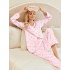 image:imageEkouaer Womens Classic Button Down Long Satin Silk Pajama Set  Soft Satin Pajamas MixMatch Daily Look Chest PocketElastic Waist Gift For LadiesPink Heart Print