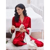 image:imageEkouaer Womens Classic Button Down Long Satin Silk Pajama Set  Soft Satin Pajamas MixMatch Daily Look Chest PocketElastic Waist Gift For LadiesRed