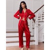 image:imageEkouaer Womens Classic Button Down Long Satin Silk Pajama Set  Soft Satin Pajamas MixMatch Daily Look Chest PocketElastic Waist Gift For LadiesRed