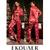 image:imageEkouaer Womens Classic Button Down Long Satin Silk Pajama Set  Soft Satin Pajamas MixMatch Daily Look Chest PocketElastic Waist Gift For LadiesRed Christmas