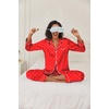 image:imageEkouaer Womens Classic Button Down Long Satin Silk Pajama Set  Soft Satin Pajamas MixMatch Daily Look Chest PocketElastic Waist Gift For LadiesRed Heart