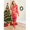 image:imageEkouaer Womens Classic Button Down Long Satin Silk Pajama Set  Soft Satin Pajamas MixMatch Daily Look Chest PocketElastic Waist Gift For LadiesRed Snow Christmas