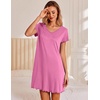 image:imageEkouaer Womens Nightgown Short Sleeve Night Gowns Soft Ruffled Sleep Shirt  Nightgowns for WomenV Neck Sleep DressShort NightgownPullover Soft Night DressRuffled SleepwearSummer T Shirt DressPeach Pink