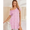 image:imageEkouaer Womens Nightgown Short Sleeve Night Gowns Soft Ruffled Sleep Shirt  Nightgowns for WomenV Neck Sleep DressShort NightgownPullover Soft Night DressRuffled SleepwearSummer T Shirt DressPink Florals