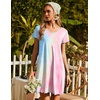 image:imageEkouaer Womens Nightgown Short Sleeve Night Gowns Soft Ruffled Sleep Shirt  Nightgowns for WomenV Neck Sleep DressShort NightgownPullover Soft Night DressRuffled SleepwearSummer T Shirt DressTie Dye