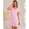 image:imageEkouaer Womens Nightgown Short Sleeve Night Gowns Soft Ruffled Sleep Shirt  Nightgowns for WomenV Neck Sleep DressShort NightgownPullover Soft Night DressRuffled SleepwearSummer T Shirt DressPink Heart