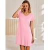 image:imageEkouaer Womens Nightgown Short Sleeve Night Gowns Soft Ruffled Sleep Shirt  Nightgowns for WomenV Neck Sleep DressShort NightgownPullover Soft Night DressRuffled SleepwearSummer T Shirt DressPink