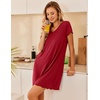 image:imageEkouaer Womens Nightgown Short Sleeve Night Gowns Soft Ruffled Sleep Shirt  Nightgowns for WomenV Neck Sleep DressShort NightgownPullover Soft Night DressRuffled SleepwearSummer T Shirt DressWine Red