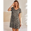 image:imageEkouaer Womens Nightgown Short Sleeve Night Gowns Soft Ruffled Sleep Shirt  Nightgowns for WomenV Neck Sleep DressShort NightgownPullover Soft Night DressRuffled SleepwearSummer T Shirt DressLeopard