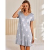 image:imageEkouaer Womens Nightgown Short Sleeve Night Gowns Soft Ruffled Sleep Shirt  Nightgowns for WomenV Neck Sleep DressShort NightgownPullover Soft Night DressRuffled SleepwearSummer T Shirt DressGrey Star