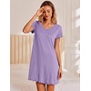 image:imageEkouaer Womens Nightgown Short Sleeve Night Gowns Soft Ruffled Sleep Shirt  Nightgowns for WomenV Neck Sleep DressShort NightgownPullover Soft Night DressRuffled SleepwearSummer T Shirt DressLight Purple